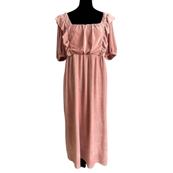 ASOS Dresses & Skirts - ASOS Corduroy Blush Pink Puff Sleeve Square Neck Midi Dress Prairie Boho Sz 2
